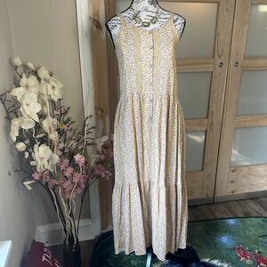 Art Class Floral Tiered Maxi Dress Button Front Sleeveless Cottagecore Boho XL